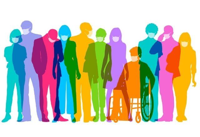 Colorful graphic of a crowd of diverse people